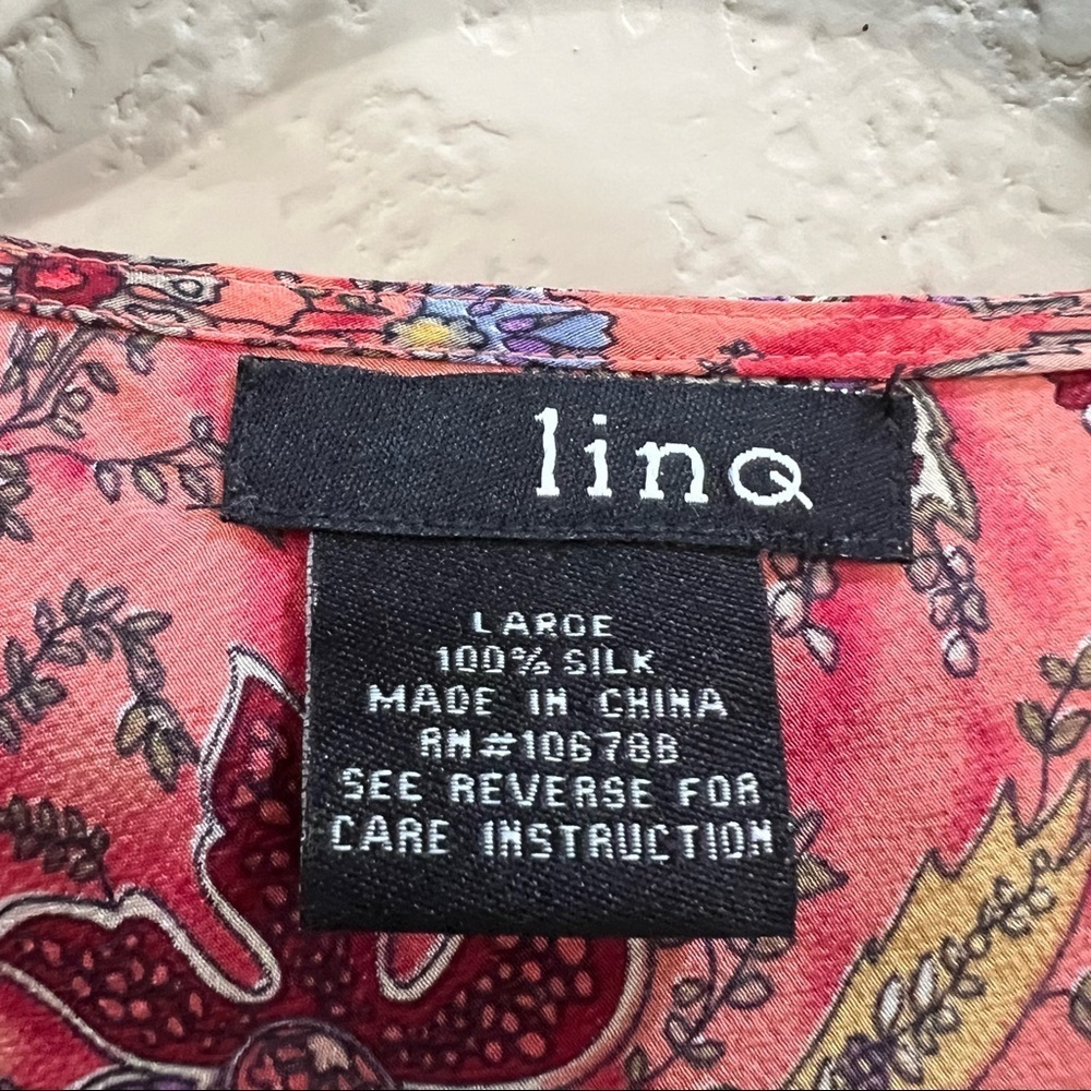Y2K LinQ Los Angeles Women's Ruched Floral 100% Silk Set Sz L Boho Cottagecore - Picture 6 of 10